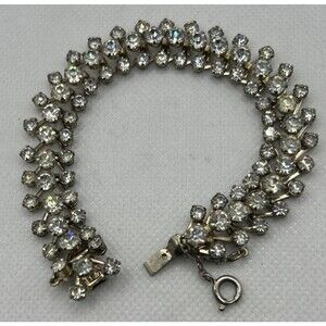 Vintage Kramer Of New York Clear Rhinestone Gold Tone 7" Bracelet signed 3 tiers